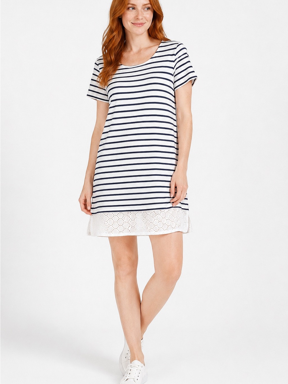 Tommy Hilfiger Nautical Stripe Eyelet Hem T shirt Dress Large Summer Hamptons
